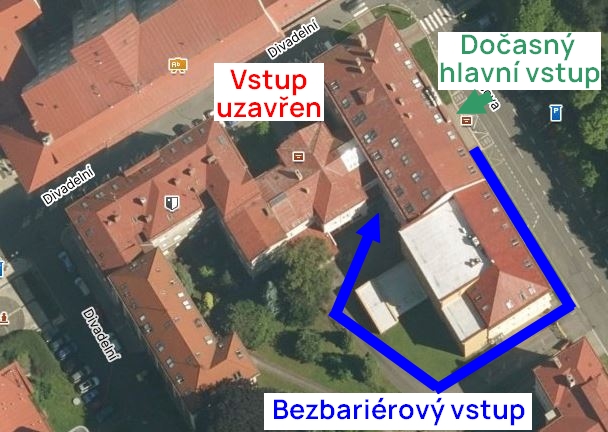 Mapa náhradního vchodu Divadelní 1